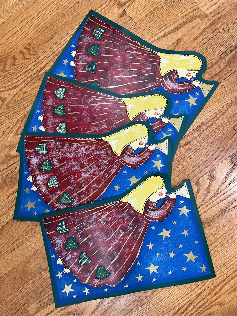4 Vtg TRUMPET ANGEL Vinyl Christmas Trim A Home Kmart Placemats Cottagecore